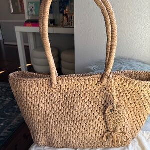 New with Tag JCrew hand-knotted large straw tote with fish charm